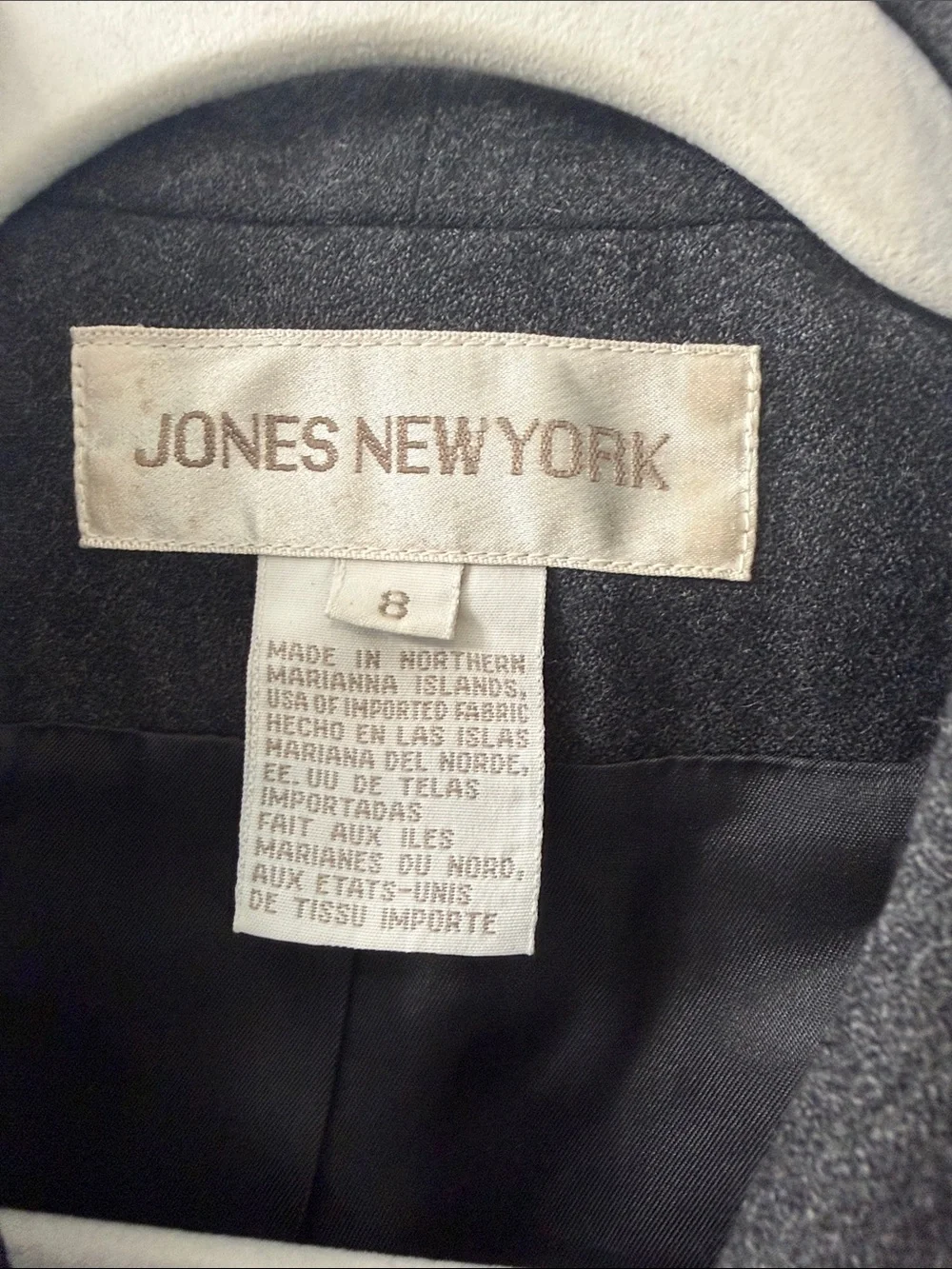 Jones New York Dark Charcoal Shawl-Collar Women’s Long Blazer Size 8.